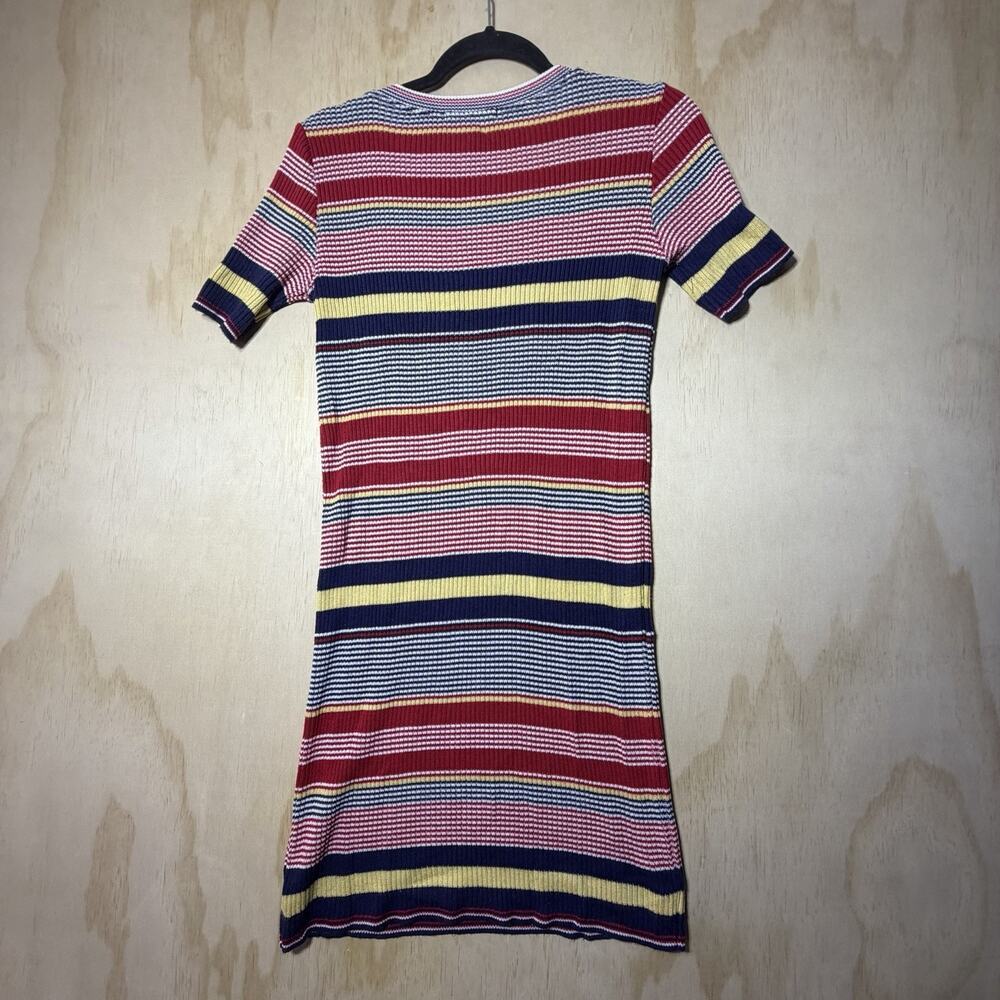 Forever 21 Ribbed Knit Midi Dress Large Striped Bodycon Short Sleeve - Picture 6 of 7